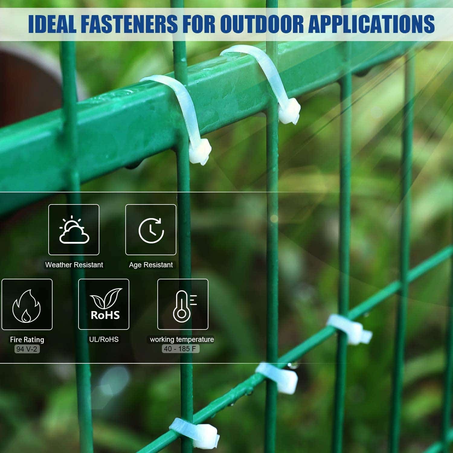 Cable Zip Ties, Nylon Zip Ties Self-locking Wire Tie Wraps UV & Heat Resistant - 6 Inch White(500 Pack) - Image 2